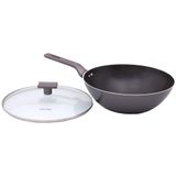 Panela Wok Frigideira Antiaderente Fundo Triplo Com Tampa 28cm Indução 1,2l Sartin Cook Grafite