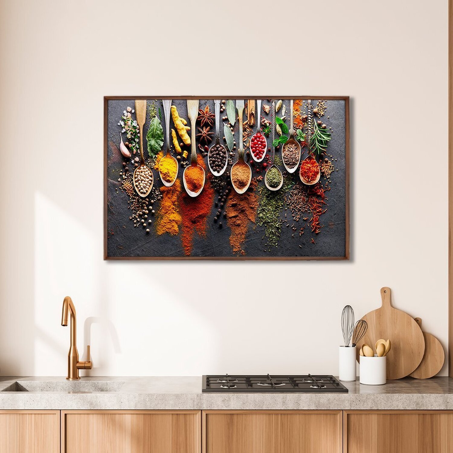 Quadro Decorativo Gastronomia Temperos Com 1 Tela Cm Ou Cm De Parede Para Sala Cozinha Hall 60cm X 9 Com Vidro Marrom