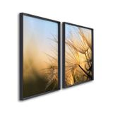 Quadro Decorativo Flores Dente De Leão Com 2 Telas Para Banheiro Quarto Hall 60cm X 90cm Sem Vidro Preto