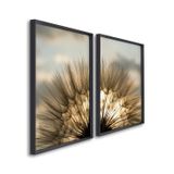 Quadro Decorativo Sol E Dentes De Leão Com 2 Telas Para Sala, Casa De Praia, Lavabo 60cm X 90cm Sem Vidro Preto