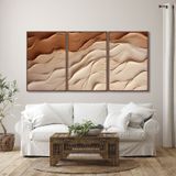Quadro Decorativo Modelo Areia Com 3 Telas Para Sala, Casa De Praia, Lavabo 60cm X 90cm Com Vidro Marrom