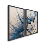 Quadro Decorativo Dente De Leão Azul Com 2 Telas De Parede Para Sala Quarto Escritório 60cm X 90cm Sem Vidro Preto