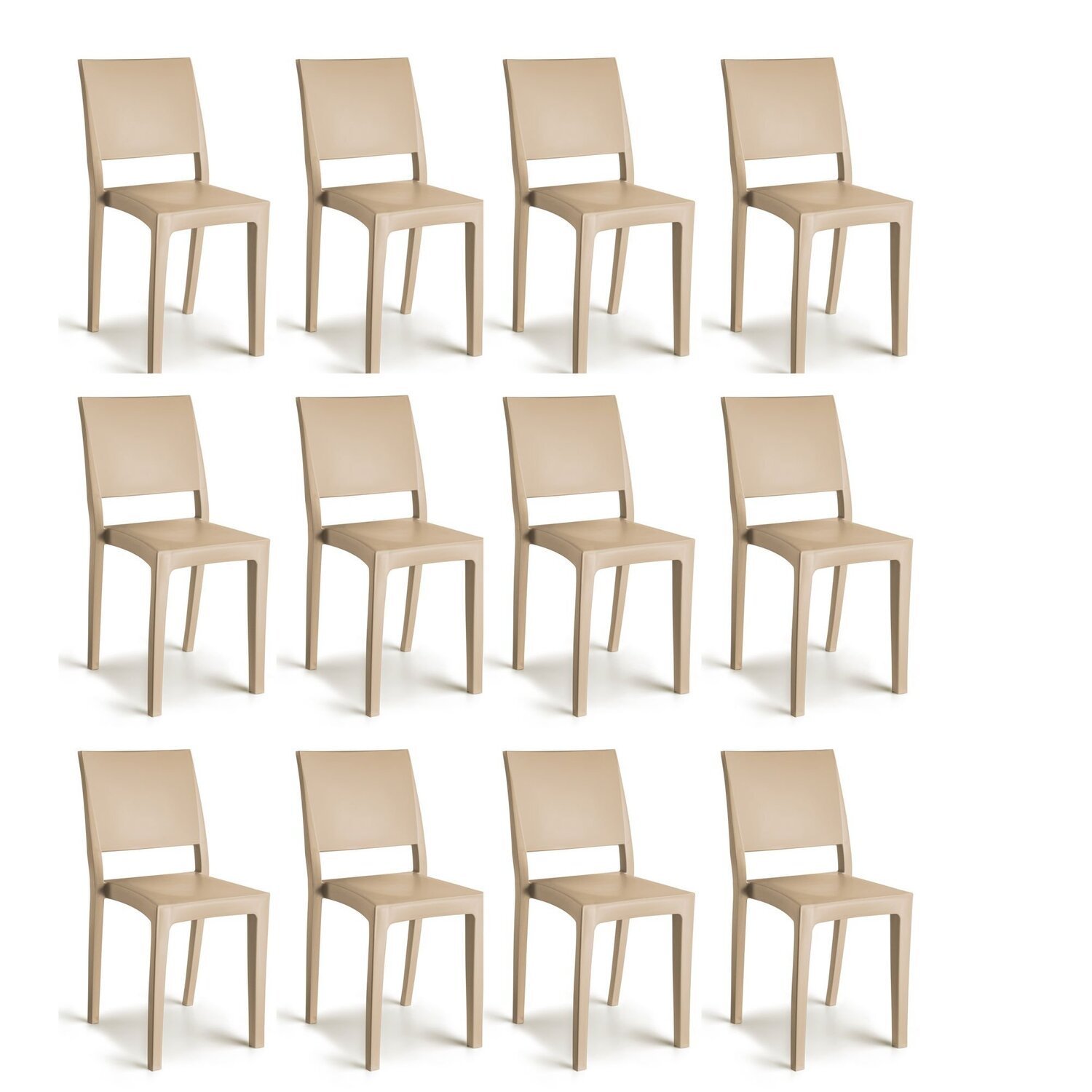 Conjunto 12 Cadeiras De Plástico Polipropileno Empilhável Hydra Plus Cappuccino