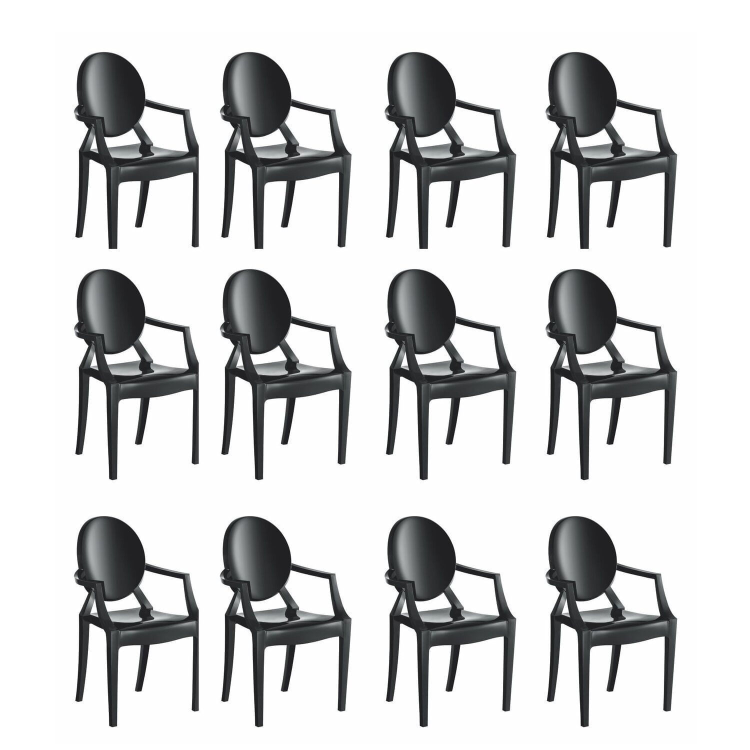 Conjunto 12 Cadeiras De Plástico Polipropileno Empilhável Wind Plus Preto