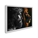 Quadro Decorativo Religioso Jesus E O Leão Com 1 Tela Cm Ou Cm De Parede Para Sala Quarto Hall 60cm Sem Vidro Branco