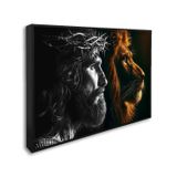 Quadro Decorativo Religioso Jesus E O Leão Com 1 Tela Cm Ou Cm De Parede Para Sala Quarto Hall 60cm Sem Vidro Preto