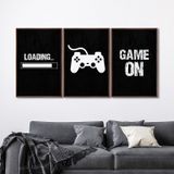 Quadro Decorativo Game On Com 3 Telas De Parede Para Sala Quarto Escritório 60cm X 90cm Com Vidro Marrom