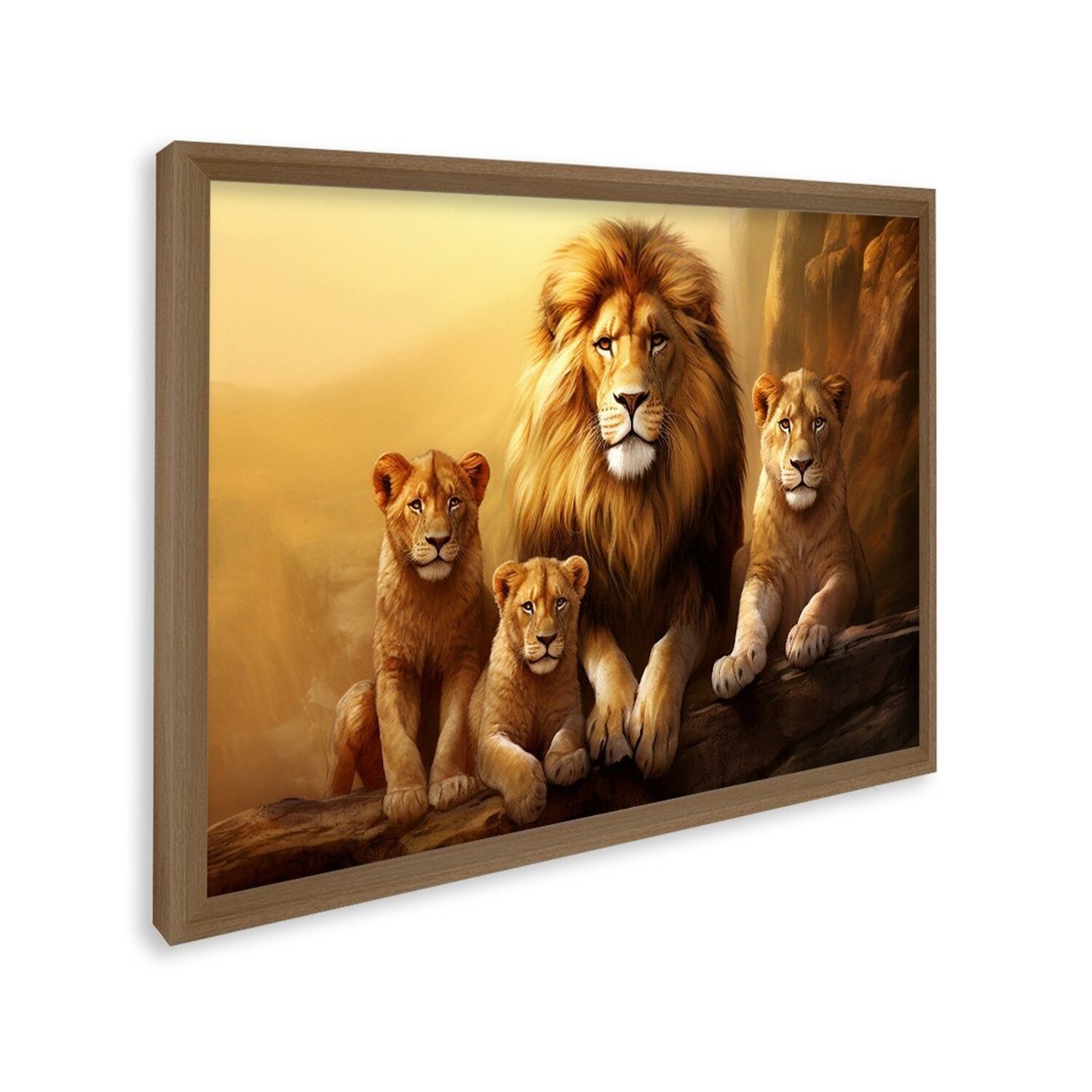 Quadro Decorativo Família De Leões Com 1 Tela Cm Ou Cm De Parede Para Escritório Banheiro Hall 60cm Com Vidro Preto