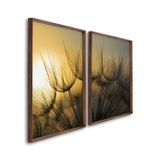 Quadro Decorativo Sol E Dentes De Leão Com 2 Telas Para Sala, Casa De Praia, Lavabo 60cm X 90cm Com Vidro Marrom