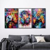 Quadro Decorativo Vídeo Game Modelo Gamer Com 3 Telas De Parede Para Sala Quarto Escritório 60cm X 9 Sem Vidro Preto
