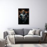 Quadro Decorativo Macaco Modelo Boss Chefe Com 1 Tela De Parede Cm Ou Cm Para Sala Quarto Escritório Com Vidro Preto