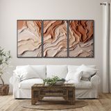 Quadro Decorativo Modelo Barro Com 3 Telas Para Sala, Casa De Praia, Lavabo 60cm X 90cm Com Vidro Preto