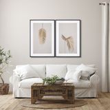 Quadro Decorativo Modelo Pena Dourada Com 2 Telas Para Sala, Quarto, Escritório 60cm X 90cm Com Vidro Preto