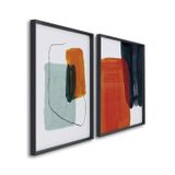 Quadro Decorativo Formas Abstratas Com 2 Telas De Parede Para Sala Quarto Escritório 60cm X 90cm Com Vidro Preto
