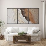 Quadro Decorativo Modelo Rocha Com 3 Telas Para Sala, Casa De Praia, Lavabo 60cm X 90cm Com Vidro Preto