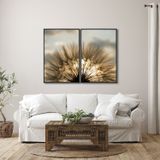 Quadro Decorativo Sol E Dentes De Leão Com 2 Telas Para Sala, Casa De Praia, Lavabo 60cm X 90cm Com Vidro Preto