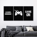 Quadro Decorativo Game On Com 3 Telas De Parede Para Sala Quarto Escritório 60cm X 90cm Com Vidro Preto