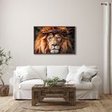 Quadro Decorativo Religioso Leão De Judah Com 1 Tela Cm Ou Cm De Parede Para Sala Hall Igreja 60cm X Com Vidro Marrom