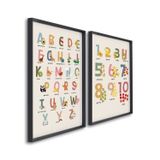 Quadro Decorativo Alfabeto Didático Infantil Com 2 Telas De Parede Para Quarto Sala Brinquedoteca 60 Sem Vidro Preto