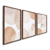 Quadro Decorativo Abstrato Floral Com 3 Telas De Parede Para Sala Quarto Escritório 60cm X 90cm Sem Vidro Marrom