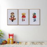 Quadro Decorativo Infantil Ursinhos Estilosos Com 3 Telas De Parede Para Quarto Sala Brinquedoteca 6 Sem Vidro Branco