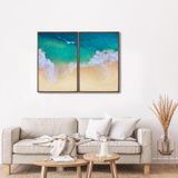 Quadro Decorativo Paisagem Praia Maré Alta Com 2 Telas De Parede Para Sala Quarto Escritório 60cm X Com Vidro Marrom