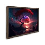 Quadro Decorativo Paisagem Anoitecer Com Árvore E Penhasco Com 1 Tela Cm Ou Cm De Parede Para Sala Q Sem Vidro Marrom