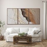 Quadro Decorativo Modelo Rocha Com 3 Telas Para Sala, Casa De Praia, Lavabo 60cm X 90cm Com Vidro Marrom