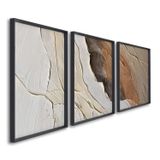 Quadro Decorativo Modelo Rocha Com 3 Telas Para Sala, Casa De Praia, Lavabo 60cm X 90cm Sem Vidro Preto