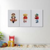 Quadro Decorativo Infantil Ursinhos Estilosos Com 3 Telas De Parede Para Quarto Sala Brinquedoteca 6 Com Vidro Branco
