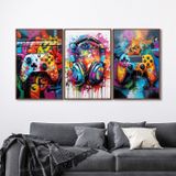 Quadro Decorativo Vídeo Game Modelo Gamer Com 3 Telas De Parede Para Sala Quarto Escritório 60cm X 9 Sem Vidro Marrom