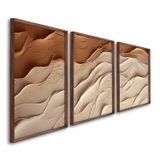 Quadro Decorativo Modelo Areia Com 3 Telas Para Sala, Casa De Praia, Lavabo 60cm X 90cm Sem Vidro Marrom