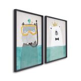Quadro Decorativo Diversão No Fundo Do Mar Infantil Com 2 Telas De Parede Para Quarto Sala Brinquedo Sem Vidro Preto