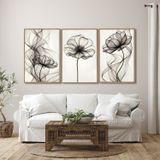 Quadro Decorativo Modelo Floral Iii Com 3 Telas De Parede Para Sala Quarto Escritório 60cm X 90cm Com Vidro Branco