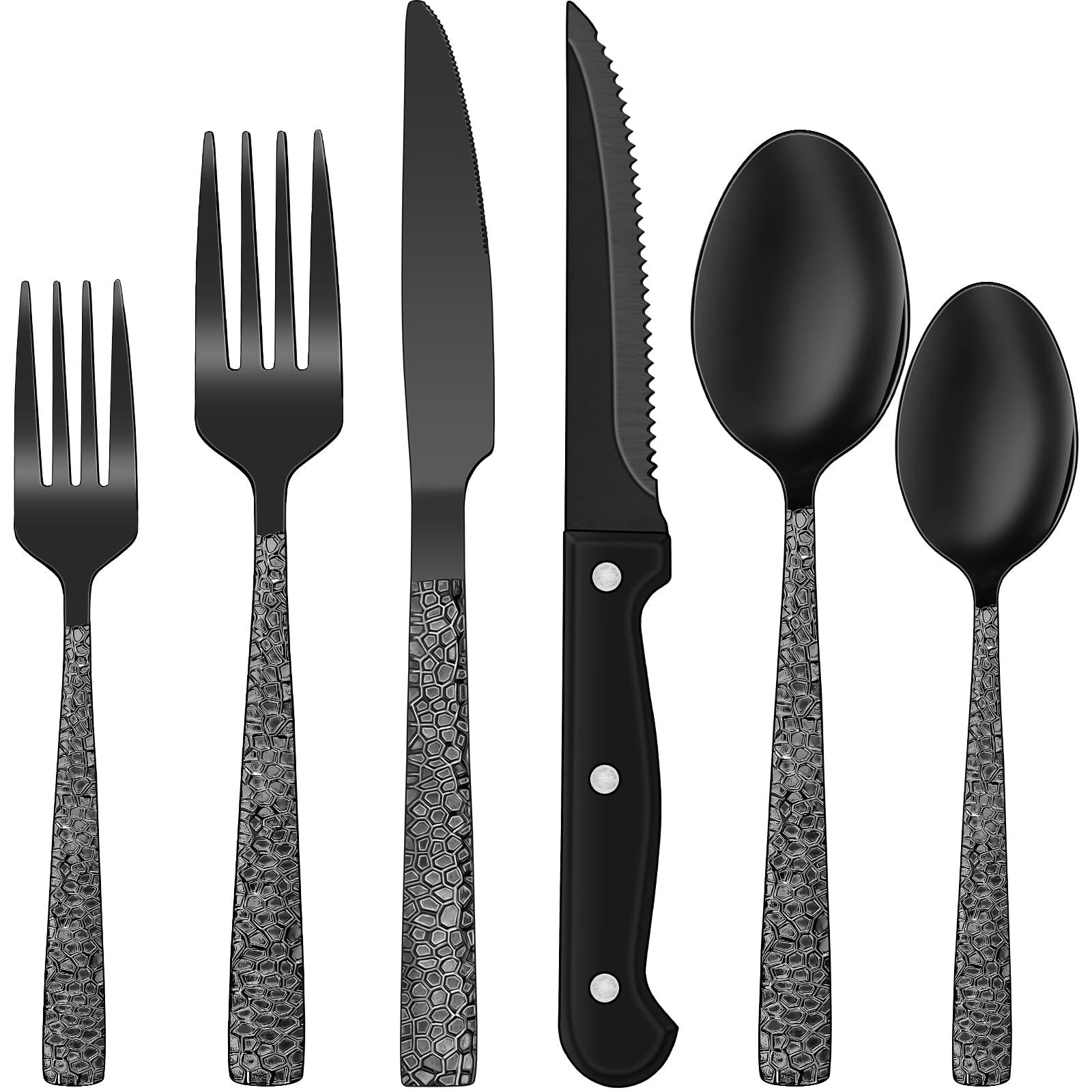 Conjunto De Talheres Ewfen Black Hammered Silverware De 24 Peças Para 4