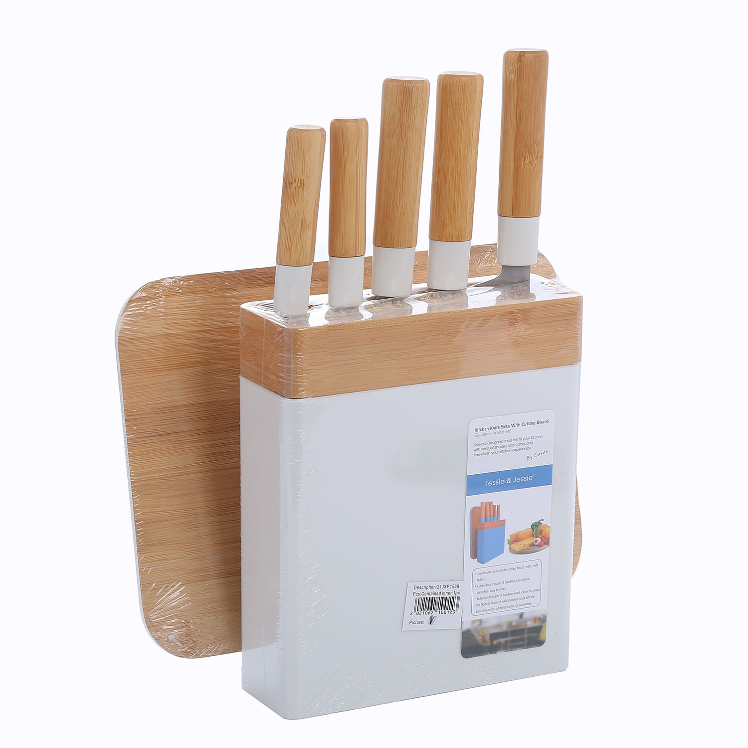 Conjunto De Tábuas De Corte + 5 Facas De Bambu