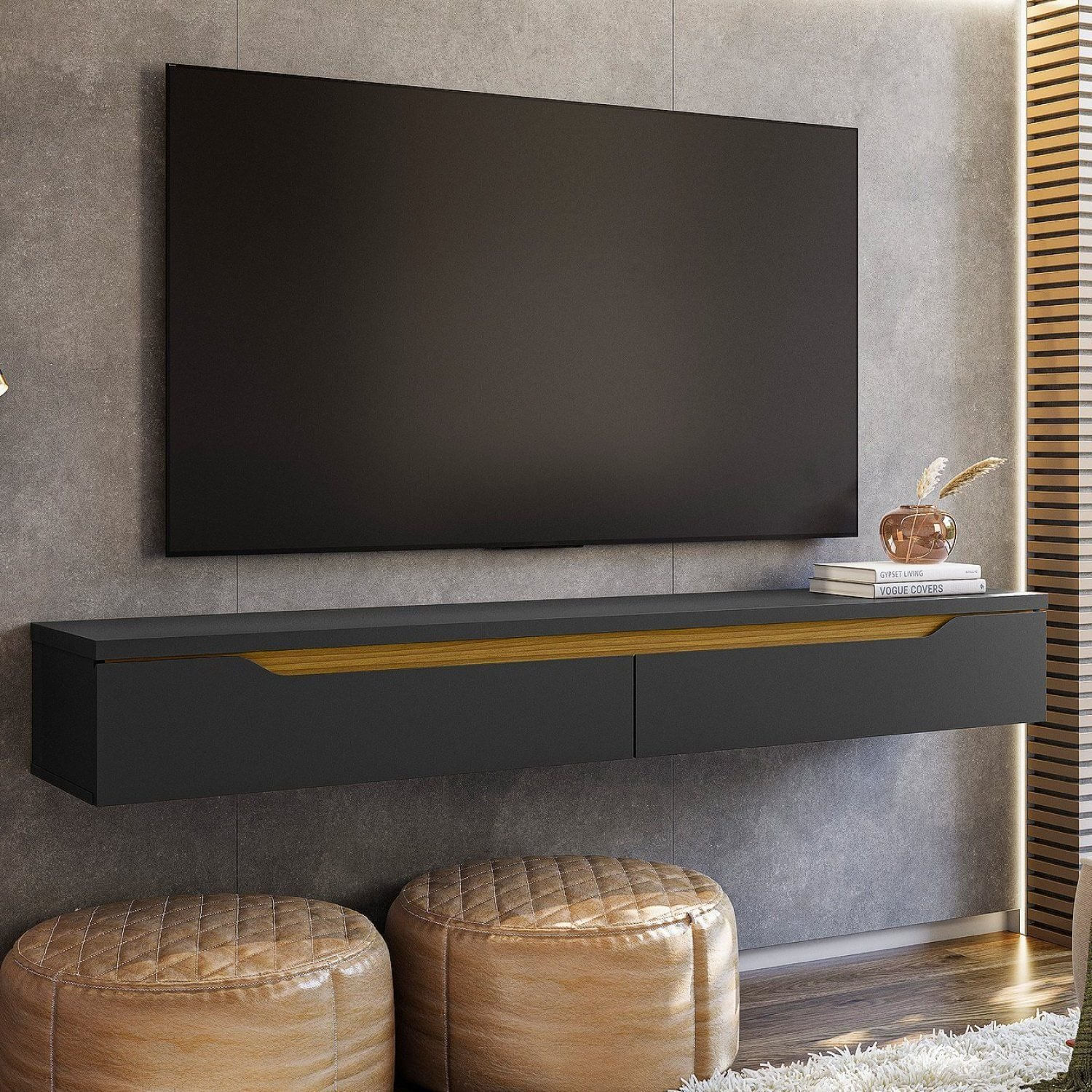 Nicho Para Sala De Estar Suspenso Uno Preto/ Cedro