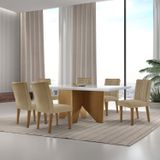 Mesa Nancy 180 Tampo Mdf Vidro Canto Reto Com 6 Cadeiras Dandara Turim/off White/imbuia/serig. Off