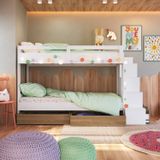 Beliche Infantil Com Escada Nichos Gavetas Laterais E Gavetões Inferiores Branco/aveiro Oak