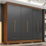 Quarto Modulado 3 Peças 6 Portas 3 Gavetas Smart Plus Cinamomo/cinza