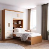 Guarda-roupa Solteiro Com Cama Solteiro 4 Portas 3 Gavetas Advantage Freijó Wood/off-white