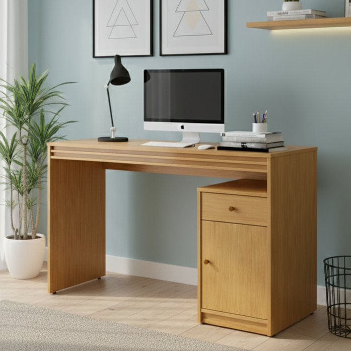 Escrivaninha 120cm 1 Porta 1 Gaveta Madrid Mavaular Naturalle