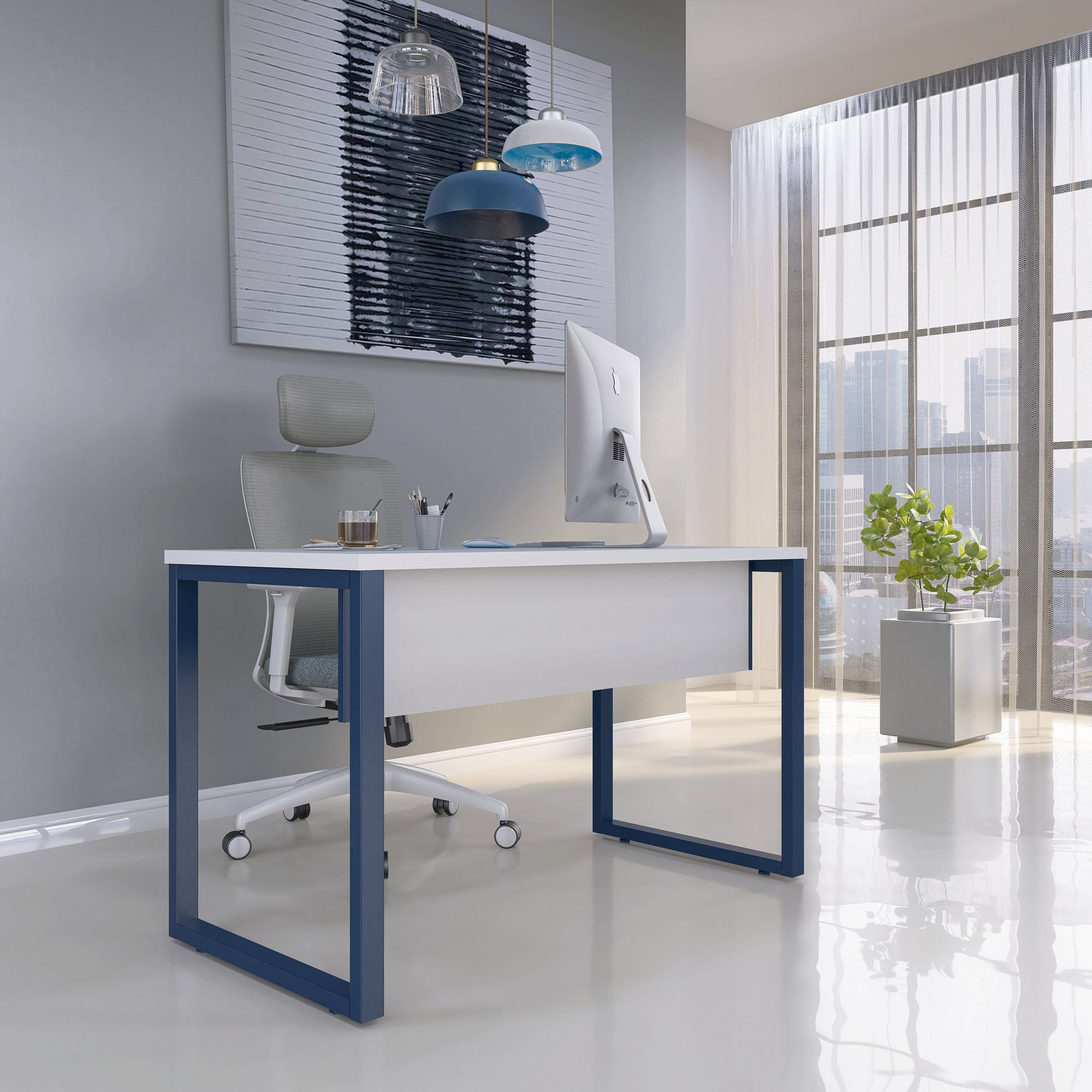 Mesa Madeira 1200x600mm M120/60p25tub Branco/azul Delrei