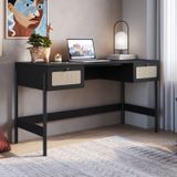 Escrivaninha 2 Gavetas 139cm Palhinha Pé Madeira Oslo Nero/preto