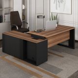 Mesa Para Escritório Em L Dinâmica Com Armário Lateral Pé Quadro Marrom/preto