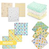 Kit 6 Cueiros Bebê Manta Flanelado Estampado 80x60 Neutro