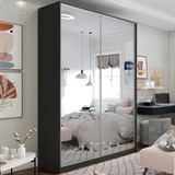 Guarda Roupa Solteiro 100% Mdf Bp Com 2 Portas Espelho Zermatt Preto