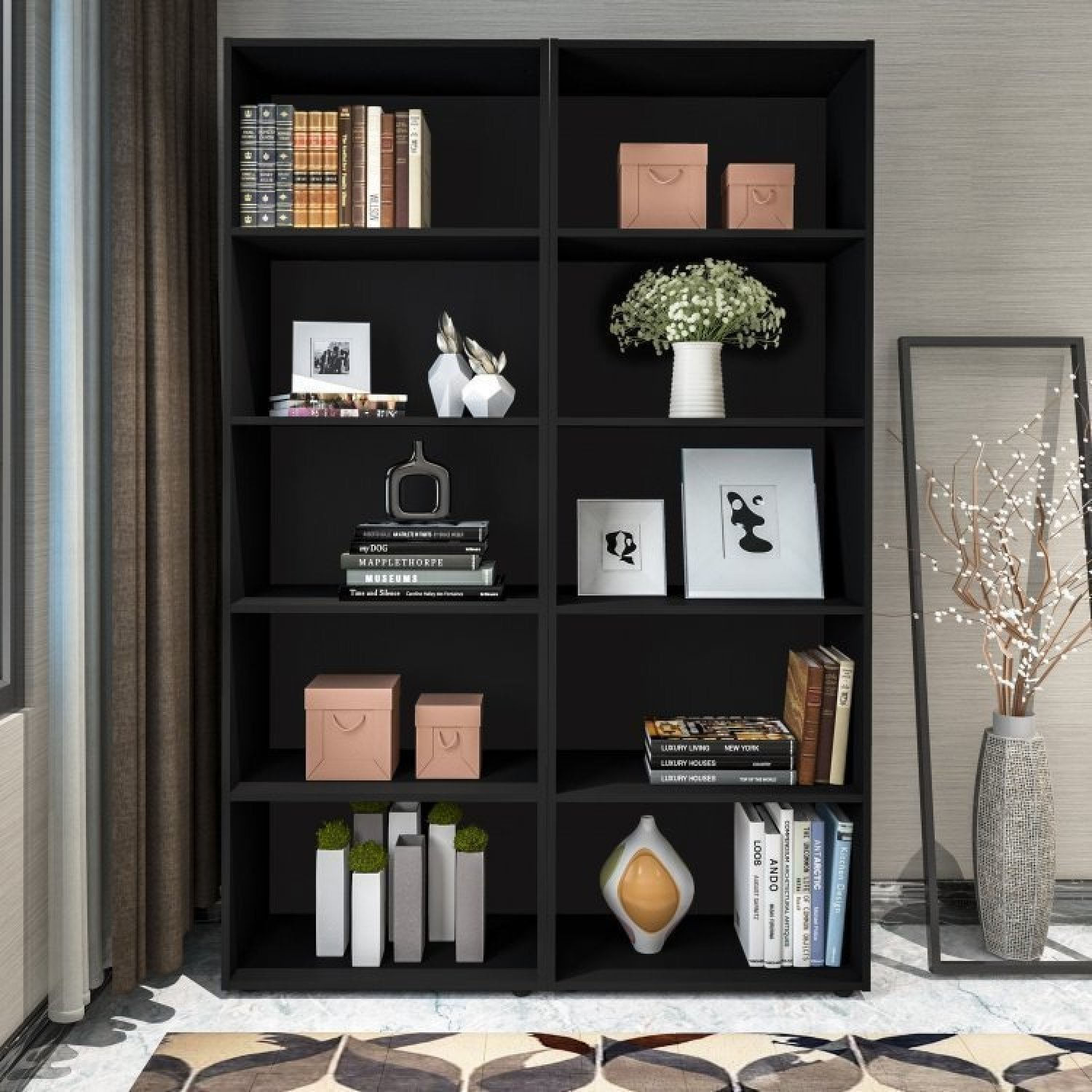 Kit 2 Estantes Para Livros 5 Prateleiras 180cmx120cm Multy Preta