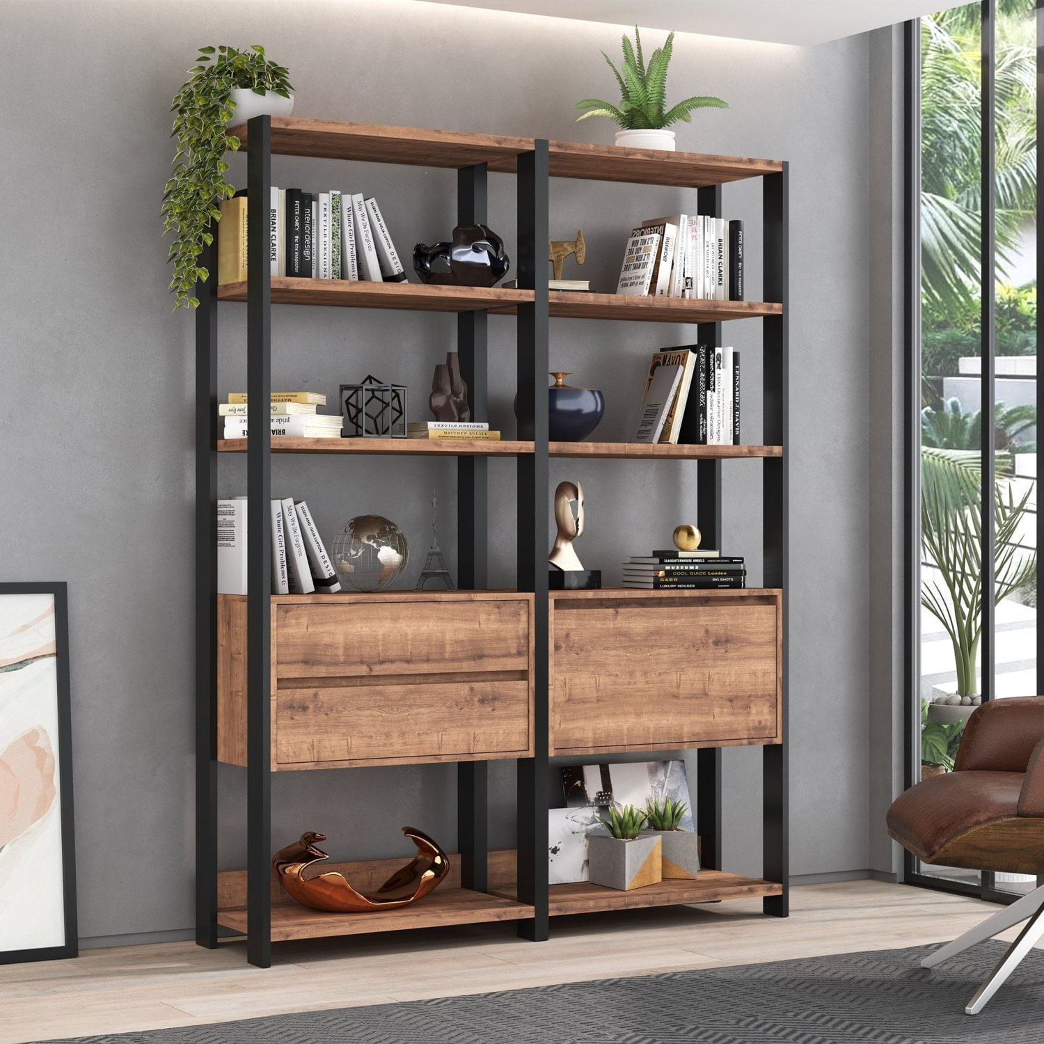 Estante Industrial 1 Porta 2 Gavetas 8 Prateleiras 183cmx140cm Preto/solanum