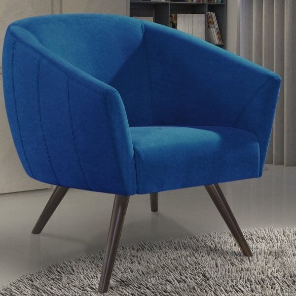 Poltrona Veludo Pé Palito Pilar Azul